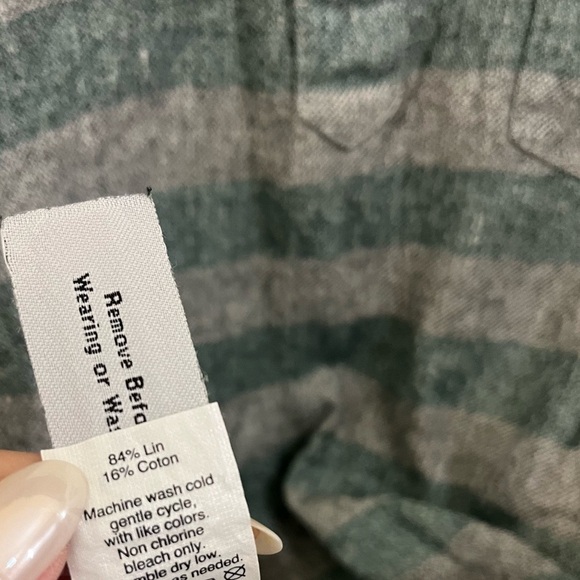 Wallace & Barnes Linen Boho Ivy League Striped Pop Over Button Polo Shirt M - Picture 3 of 3